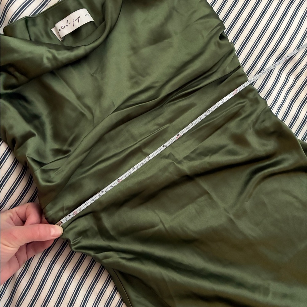 Petal & Pup Olive One-Shoulder Satin Evening Dress - Picture 12 of 16